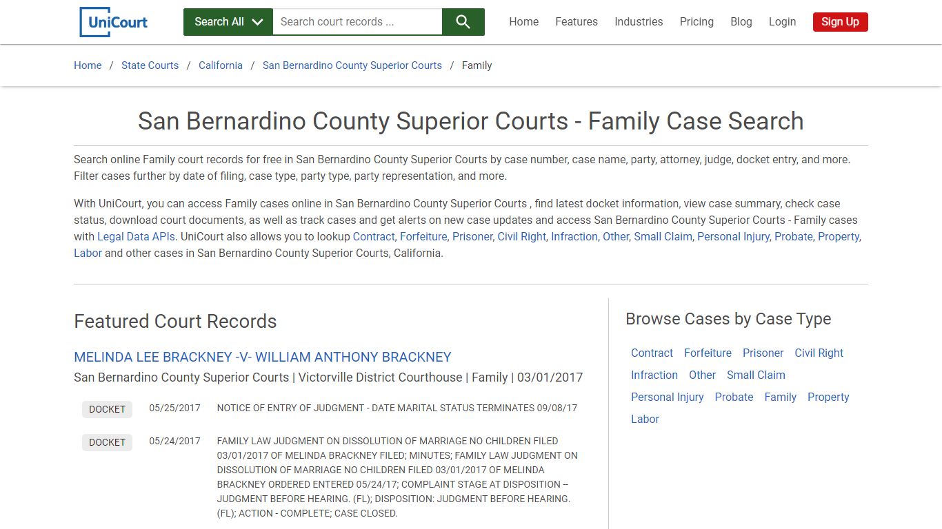 San Bernardino County Superior Courts - Family Case Search