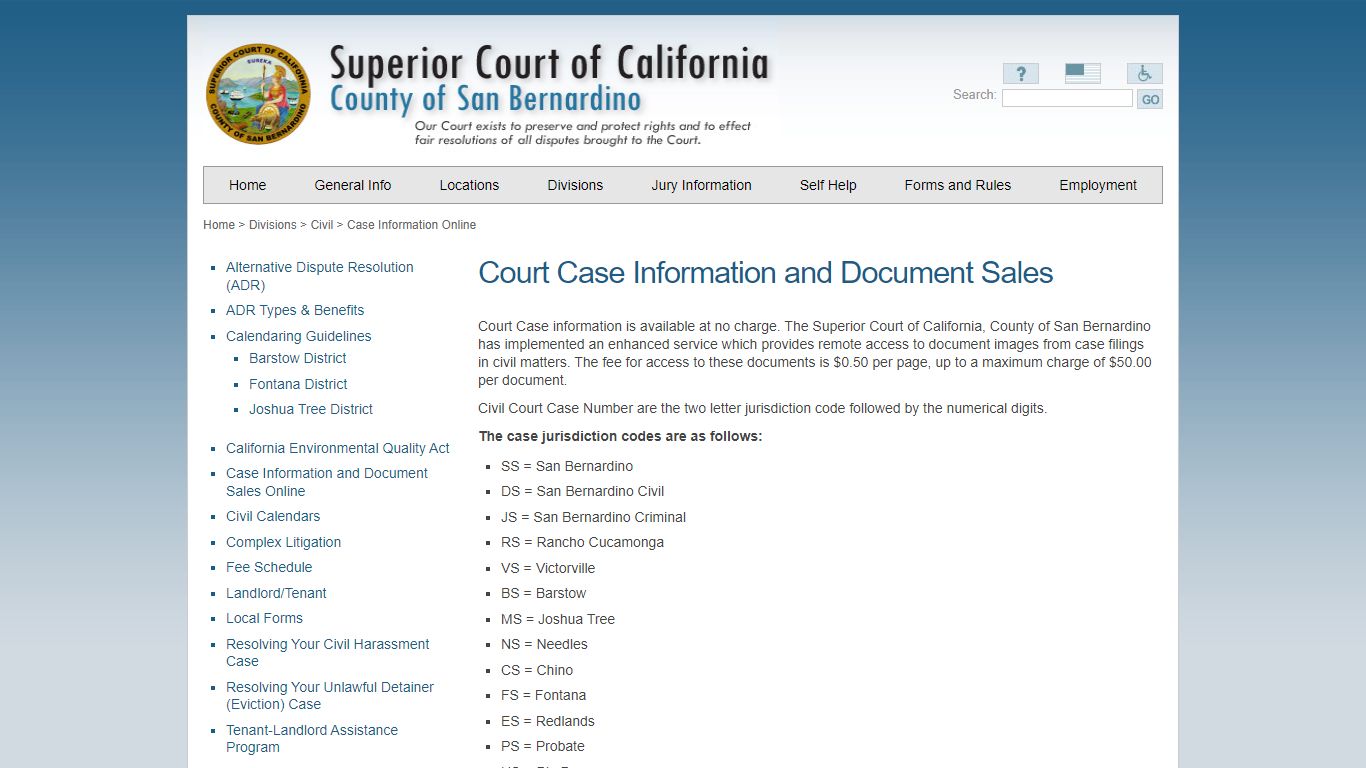 San Bernardino > Divisions > Civil > Case Information Online